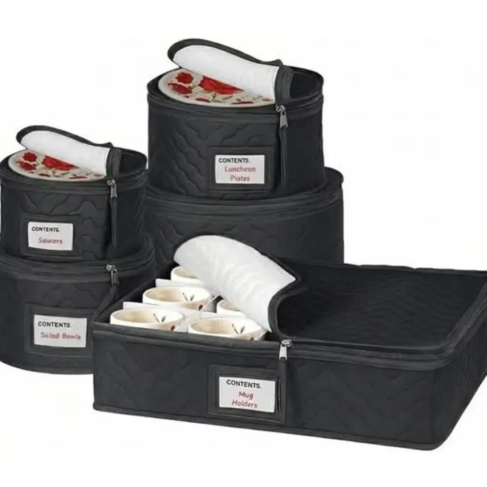 5-Piece Quilted China and Mug Storage Set